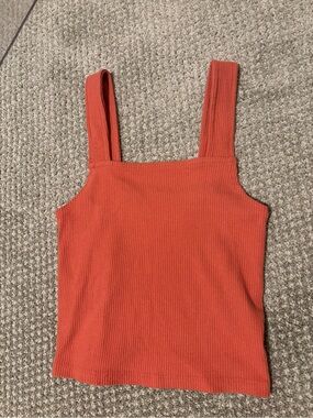 American Eagle Outfitters Ribbed Square-Neck Tank Top — Rust